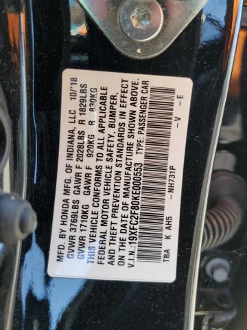 19XFC2F80KE000553 - 2019 HONDA CIVIC SPORT 黑色 照片 12