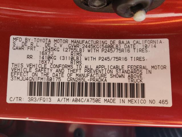 3TMJU4GN1FM180175 - 2015 TOYOTA TACOMA DOUBLE CAB PRERUNNER RED photo 13