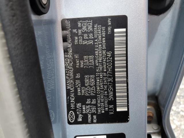 5NMSH73E77H003246 - 2007 HYUNDAI SANTA FE SE BLUE photo 13