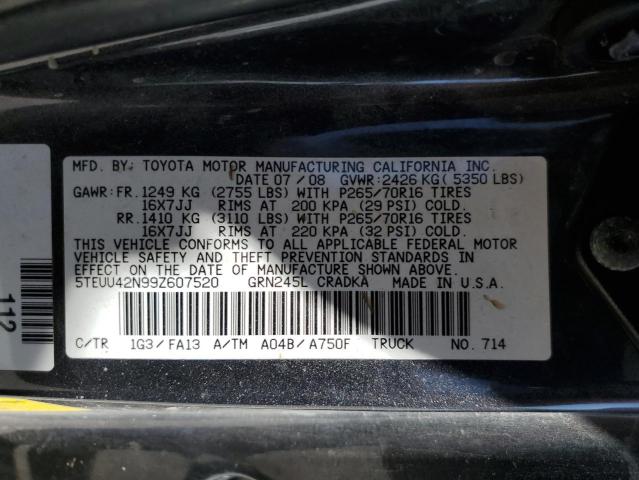 5TEUU42N99Z607520 - 2009 TOYOTA TACOMA ACCESS CAB გრაფიტი ფოტო 12