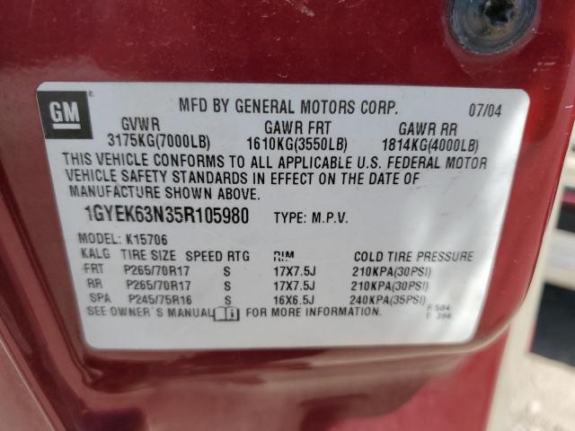 1GYEK63N35R105980 - 2005 CADILLAC ESCALADE LUXURY BURGUNDY photo 13