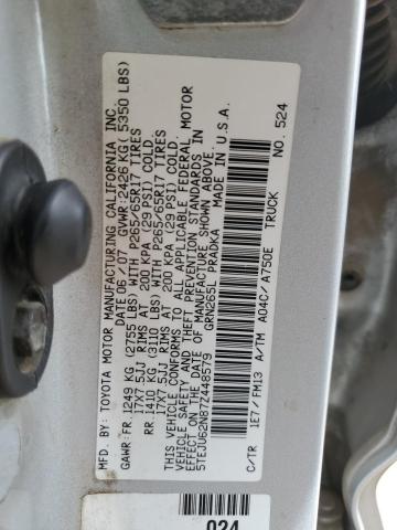5TEJU62N87Z448579 - 2007 TOYOTA TACOMA DOUBLE CAB PRERUNNER SILVER photo 12