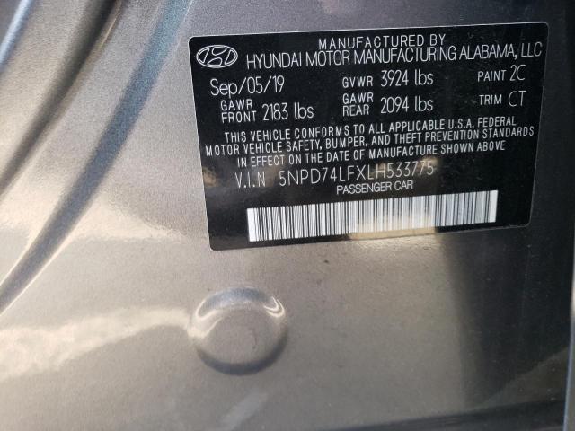 5NPD74LFXLH533775 - 2020 HYUNDAI ELANTRA SE GRAY photo 12