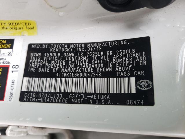 4T1BK1EB6DU042248 - 2013 TOYOTA AVALON BASE 白色 照片 13