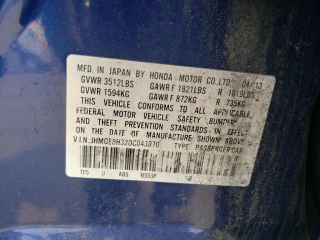 JHMGE8H32DC043870 - 2013 HONDA FIT BLUE photo 12