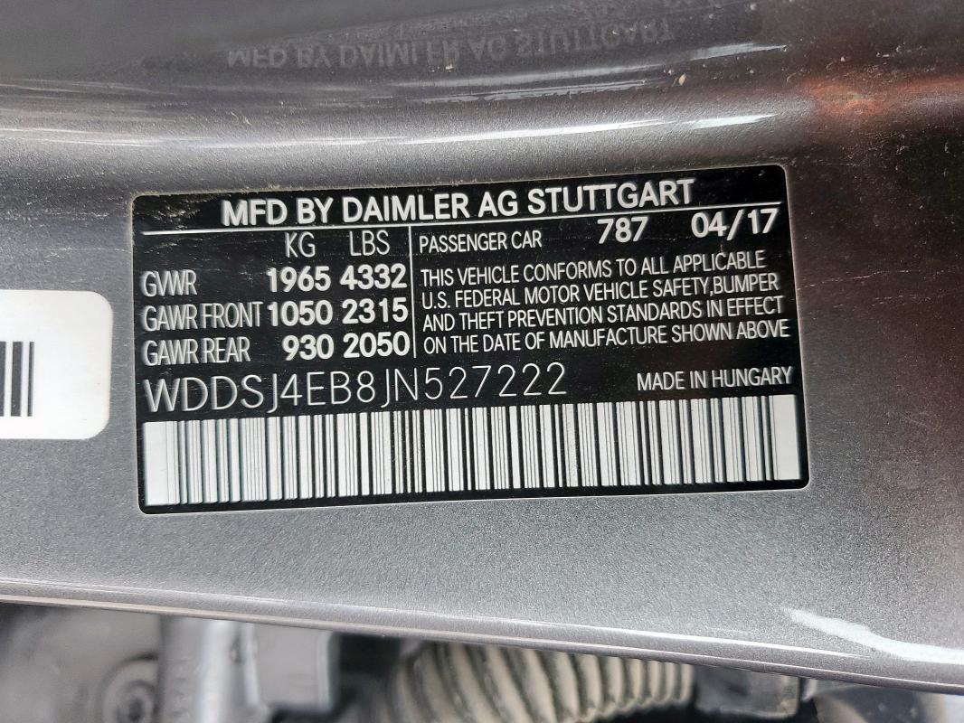 WDDSJ4EB8JN527222 - 2018 MERCEDES-BENZ CLA 250 ნაცრისფერი ფოტო 12