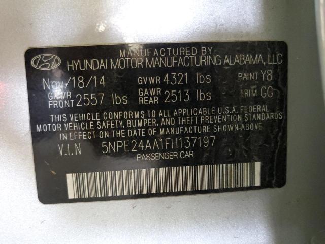 5NPE24AA1FH137197 - 2015 HYUNDAI SONATA ECO SILVER photo 13