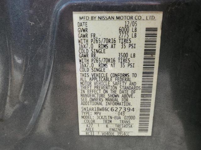 5N1AR18W86C627394 - 2006 NISSAN PATHFINDER LE 灰色 照片 14