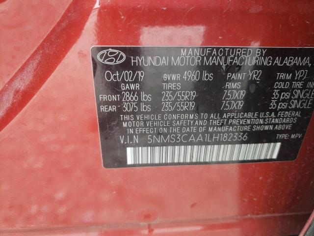 5NMS3CAA1LH182336 - 2020 HYUNDAI SANTA FE SEL RED photo 14