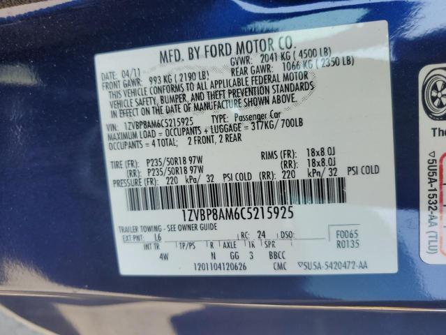 1ZVBP8AM6C5215925 - 2012 FORD MUSTANG BLUE photo 12