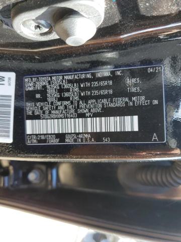 5TDGZRBHXMS116403 - 2021 TOYOTA HIGHLANDER XLE BLACK photo 13