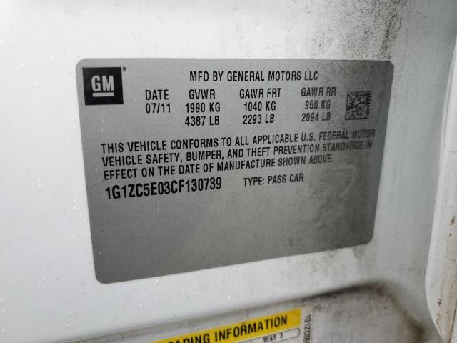 1G1ZC5E03CF130739 - 2012 CHEVROLET MALIBU 1LT WHITE photo 12