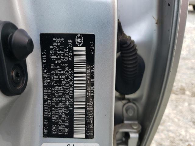 4T1BF1FK8CU005557 - 2012 TOYOTA CAMRY BASE SILVER photo 12