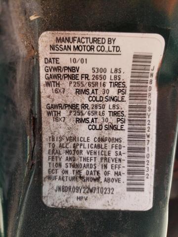 JN8DR09Y22W710232 - 2002 NISSAN PATHFINDER LE 绿色 照片 14