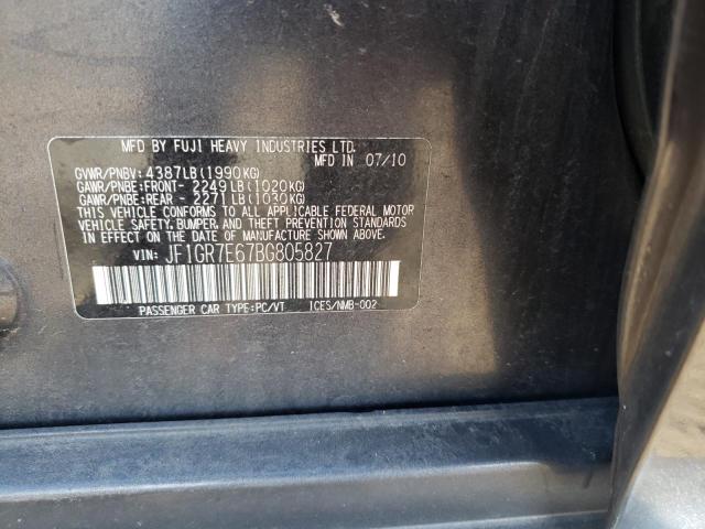 JF1GR7E67BG805827 - 2011 SUBARU IMPREZA WRX GRAY photo 12