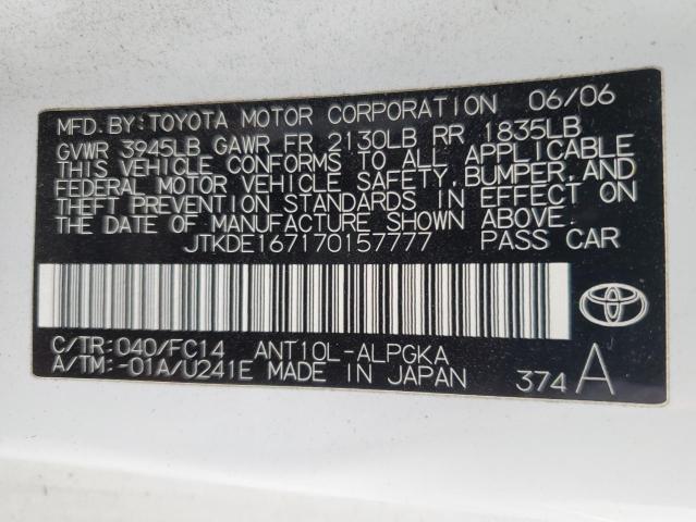 JTKDE167170157777 - 2007 TOYOTA SCION TC 白色 照片 12