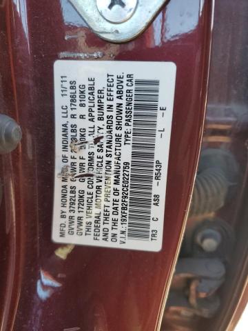 19XFB2F92CE022759 - 2012 HONDA CIVIC EXL MAROON photo 12