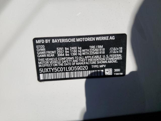 5UXTY5C01L9D59020 - 2020 BMW X3 XDRIVE30I WHITE photo 12