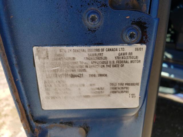 2GTEK19T911394431 - 2001 GMC NEW SIERRA K1500 BLUE photo 12