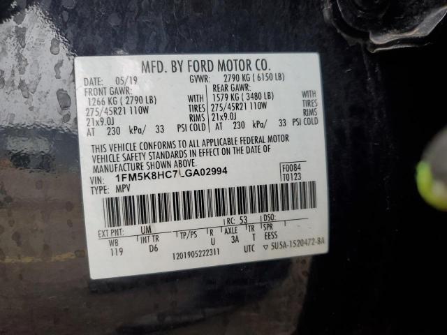 1FM5K8HC7LGA02994 - 2020 FORD EXPLORER PLATINUM BLACK photo 14