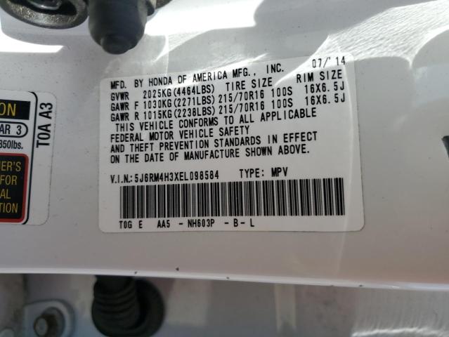 5J6RM4H3XEL098584 - 2014 HONDA CR-V LX WHITE photo 13