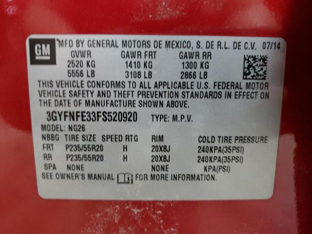 3GYFNFE33FS520920 - 2015 CADILLAC SRX PERFORMANCE COLLECTION Қызыл фото 13