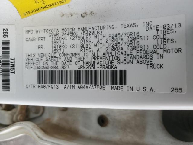 5TFJU4GN4DX041827 - 2013 TOYOTA TACOMA DOUBLE CAB PRERUNNER WHITE photo 12