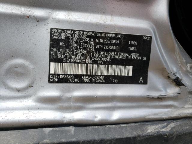 2T3A1RFV0MC211940 - 2021 TOYOTA RAV4 XLE PREMIUM SILVER photo 10