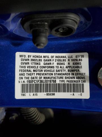 19XFC1F36LE019768 - 2020 HONDA CIVIC EX Mavi foto 12