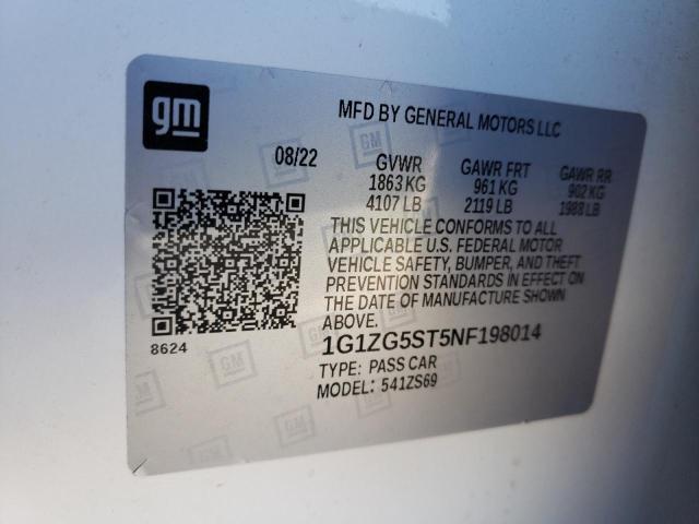 1G1ZG5ST5NF198014 - 2022 CHEVROLET MALIBU RS Weiß Foto 12