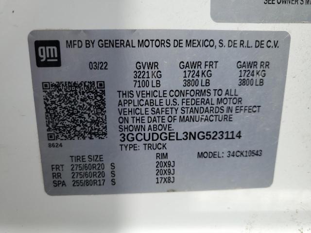 3GCUDGEL3NG523114 - 2022 CHEVROLET SILVERADO K1500 LTZ WHITE photo 13