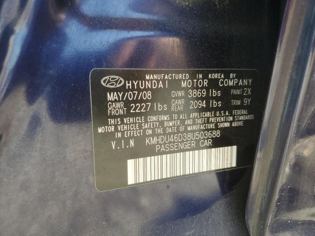 KMHDU46D38U503688 - 2008 HYUNDAI ELANTRA GLS BLUE photo 12