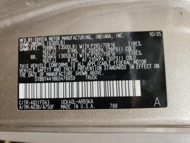 5TBBT44186S476859 - 2006 TOYOTA TUNDRA ACCESS CAB SR5 TAN photo 12