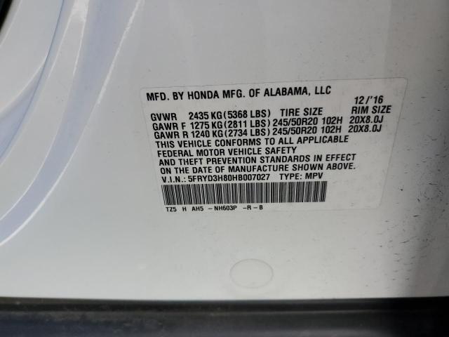 5FRYD3H80HB007027 - 2017 ACURA MDX ADVANCE WHITE photo 13