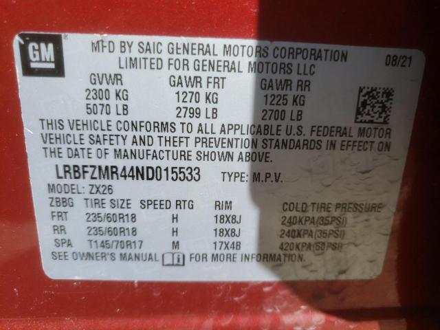 LRBFZMR44ND015533 - 2022 BUICK ENVISION PREFERRED RED photo 13