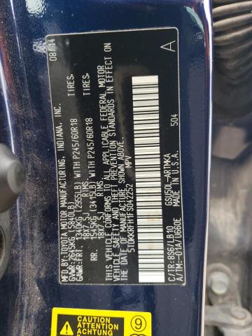 5TDKKRFH1FS042252 - 2015 TOYOTA HIGHLANDER XLE 蓝色 照片 13