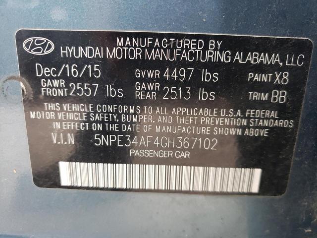 5NPE34AF4GH367102 - 2016 HYUNDAI SONATA SPORT BLUE photo 12