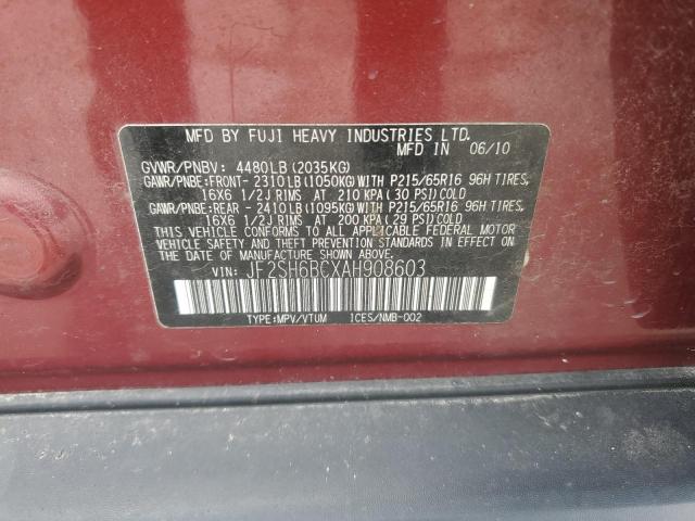 JF2SH6BCXAH908603 - 2010 SUBARU FORESTER XS Bordeaux Foto 13