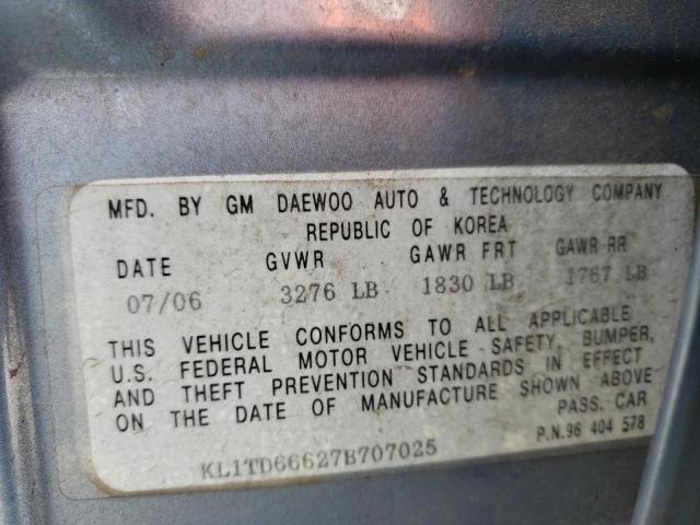 KL1TD66627B707025 - 2007 CHEVROLET AVEO BASE BLUE photo 12