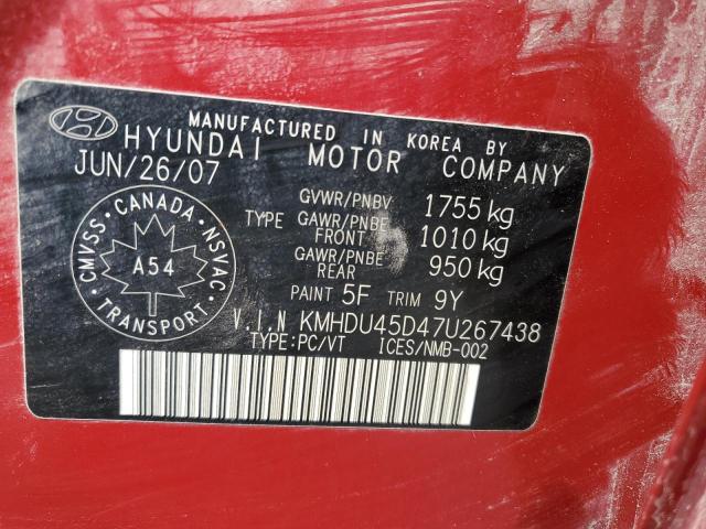 KMHDU45D47U267438 - 2007 HYUNDAI ELANTRA GL RED photo 12