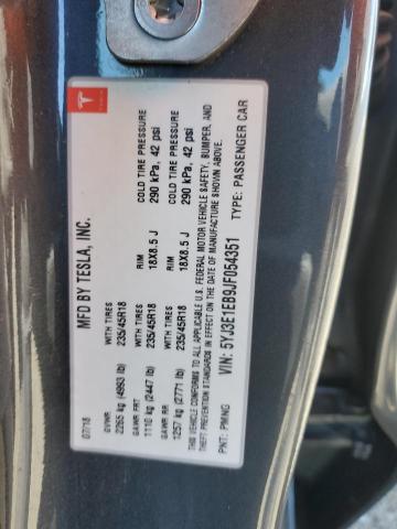 5YJ3E1EB9JF054351 - 2018 TESLA MODEL 3 GRAY photo 12