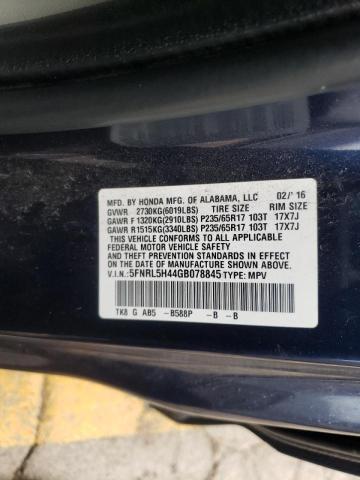 5FNRL5H44GB078845 - 2016 HONDA ODYSSEY EX BLUE photo 10