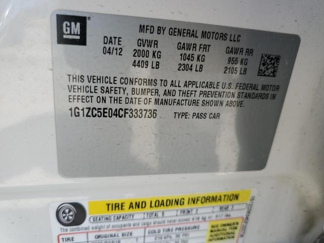 1G1ZC5E04CF333736 - 2012 CHEVROLET MALIBU 1LT Ақ фото 12