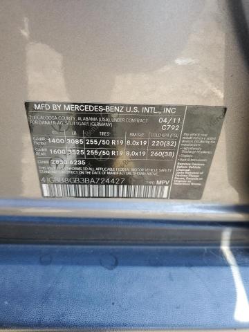 4JGBB8GB3BA724427 - 2011 MERCEDES-BENZ ML 350 4MATIC SILVER photo 13