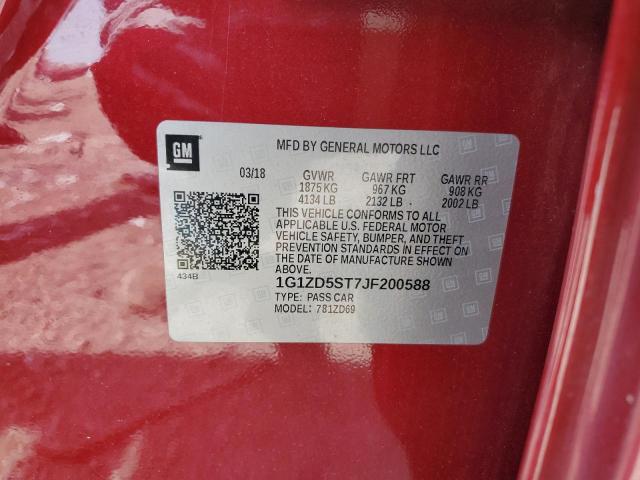 1G1ZD5ST7JF200588 - 2018 CHEVROLET MALIBU LT RED photo 12