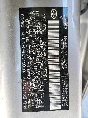 JTDKB20U693462690 - 2009 TOYOTA PRIUS SILVER photo 12