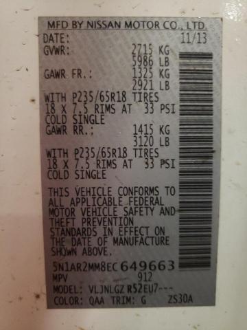 5N1AR2MM8EC649663 - 2014 NISSAN PATHFINDER S Weiß Foto 13