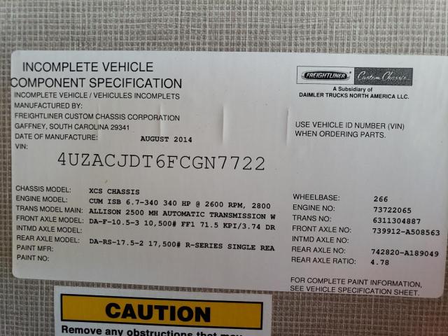 4UZACJDT6FCGN7722 - 2015 FREIGHTLINER CHASSIS XC ორფეროვანი ფოტო 10