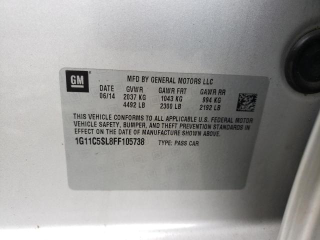 1G11C5SL8FF105738 - 2015 CHEVROLET MALIBU 1LT 银色 照片 12