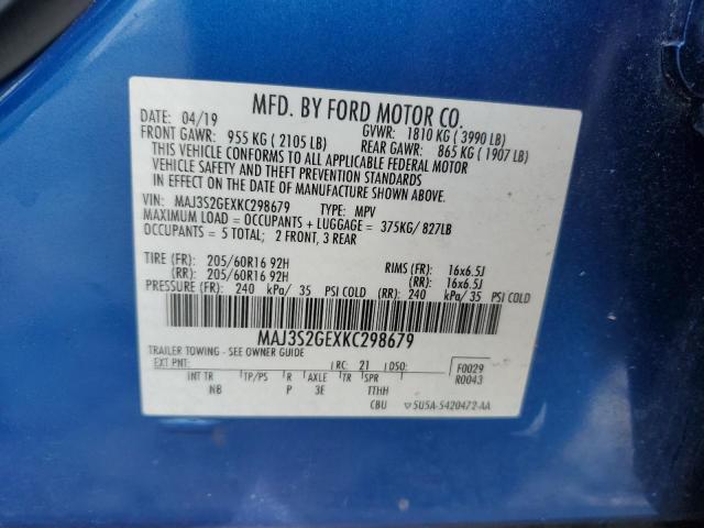 MAJ3S2GEXKC298679 - 2019 FORD ECOSPORT SE ლურჯი ფოტო 13